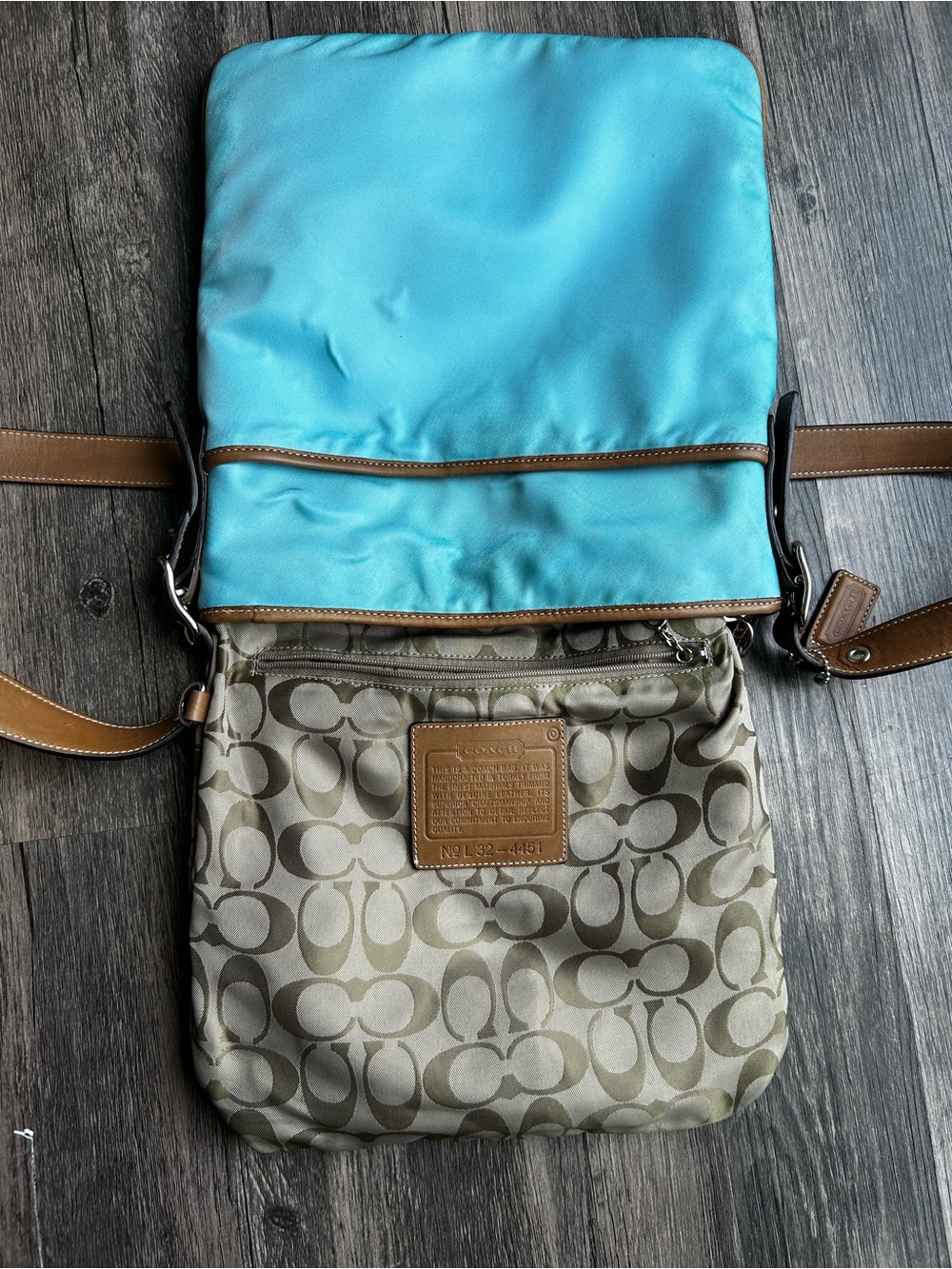 Coach Vintage File Turquoise Crossbody Bag with Tan Trim very Rare 2003 - Picture 12 of 15
